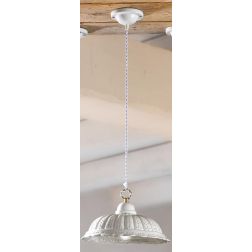 2220.3 SOSPENSIONE SINGOLA RUSTICA D32 CM IN TERRACOTTA BIANCA TRAFORATA A MERLETTO MADE IN ITALY CRISTALENSI CERAMICA - Cristal 2