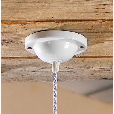 2220.3 SOSPENSIONE SINGOLA RUSTICA D32 CM IN TERRACOTTA BIANCA TRAFORATA A MERLETTO MADE IN ITALY CRISTALENSI CERAMICA - Cristal