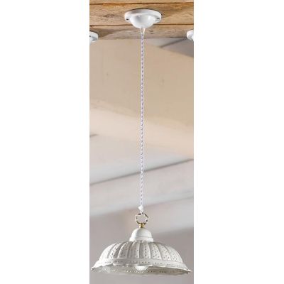 2220.2 SOSPENSIONE SINGOLA RUSTICA D42 CM IN TERRACOTTA BIANCA TRAFORATA A MERLETTO MADE IN ITALY CRISTALENSI CERAMICA - Cristal