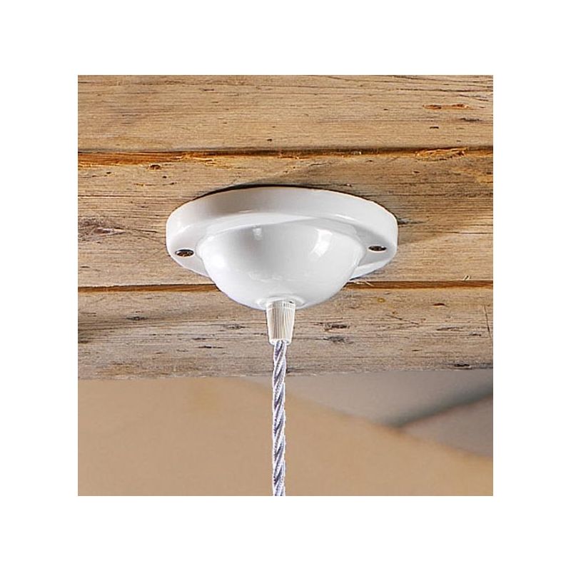 2220.2 SOSPENSIONE SINGOLA RUSTICA D42 CM IN TERRACOTTA BIANCA TRAFORATA A MERLETTO MADE IN ITALY CRISTALENSI CERAMICA - Cristal