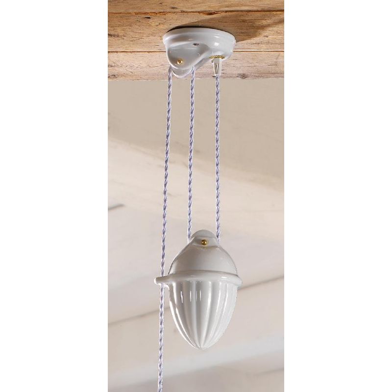 2220.1 SOSPENSIONE SALISCENDI RUSTICA D42 CM IN TERRACOTTA BIANCA TRAFORATA A MERLETTO MADE IN ITALY CRISTALENSI CERAMICA - Cris