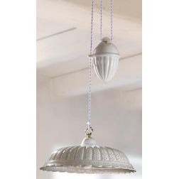 2220.1 SOSPENSIONE SALISCENDI RUSTICA D42 CM IN TERRACOTTA BIANCA TRAFORATA A MERLETTO MADE IN ITALY CRISTALENSI CERAMICA - Cris