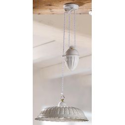 2220.1 SOSPENSIONE SALISCENDI RUSTICA D42 CM IN TERRACOTTA BIANCA TRAFORATA A MERLETTO MADE IN ITALY CRISTALENSI CERAMICA - Cris 2