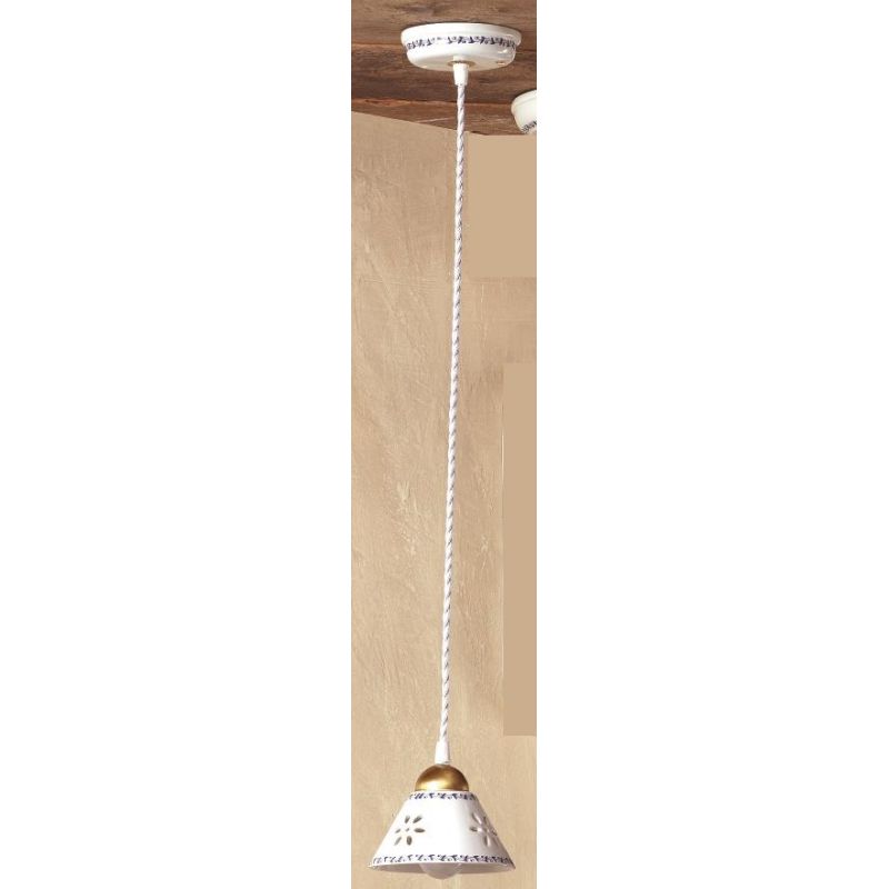 2025.4 PICCOLA SOSPENSIONE RUSTICA D14 CM IN TERRACOTTA BIANCA TRAFORATA CON MOTIVI FLOREALI MADE IN ITALY CRISTALENSI CERAMICA