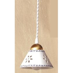 2025.4 PICCOLA SOSPENSIONE RUSTICA D14 CM IN TERRACOTTA BIANCA TRAFORATA CON MOTIVI FLOREALI MADE IN ITALY CRISTALENSI CERAMICA