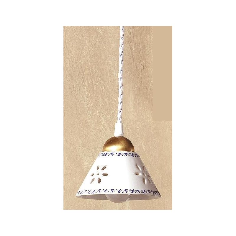 2025.4 PICCOLA SOSPENSIONE RUSTICA D14 CM IN TERRACOTTA BIANCA TRAFORATA CON MOTIVI FLOREALI MADE IN ITALY CRISTALENSI CERAMICA