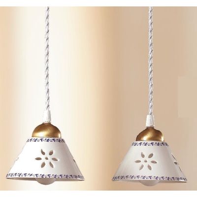 2025.5 SOSPENSIONE RUSTICA 2 LUCI IN TERRACOTTA BIANCA TRAFORATA CON MOTIVI FLOREALI MADE IN ITALY CRISTALENSI CERAMICA - Crista