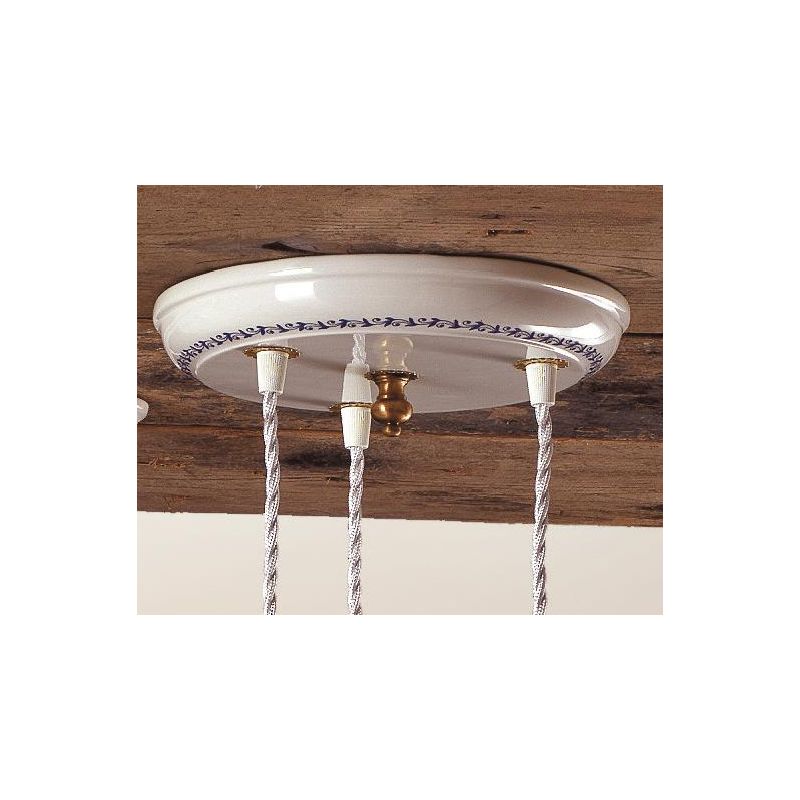 2025.6 SOSPENSIONE ROTONDA RUSTICA 3 LUCI IN TERRACOTTA BIANCA TRAFORATA CON MOTIVI FLOREALI MADE IN ITALY CRISTALENSI CERAMICA