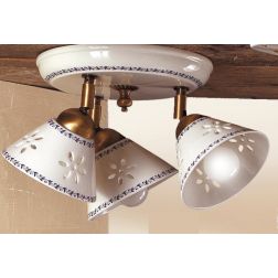 2025.3 PLAFONIERA ROTONDA RUSTICA 3 LUCI IN TERRACOTTA BIANCA TRAFORATA CON MOTIVI FLOREALI MADE IN ITALY CRISTALENSI CERAMICA -