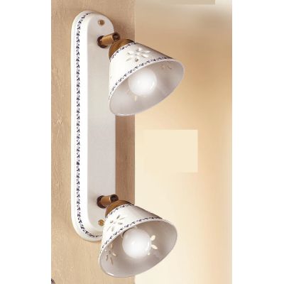 2025.2 PLAFONIERA APPLIQUE RUSTICA 2 LUCI IN TERRACOTTA BIANCA TRAFORATA CON MOTIVI FLOREALI MADE IN ITALY CRISTALENSI CERAMICA