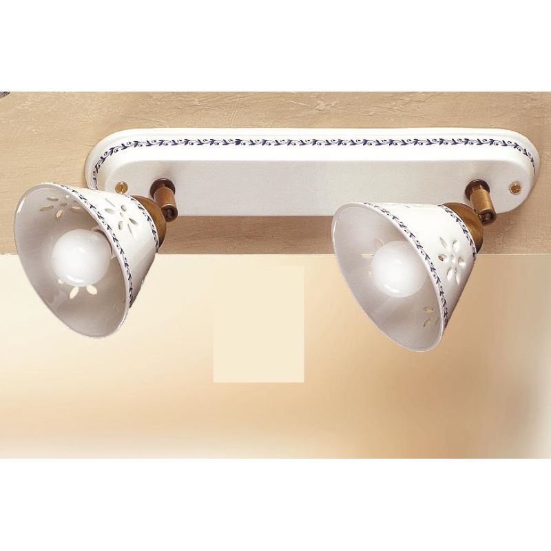 2025.2 PLAFONIERA APPLIQUE RUSTICA 2 LUCI IN TERRACOTTA BIANCA TRAFORATA CON MOTIVI FLOREALI MADE IN ITALY CRISTALENSI CERAMICA