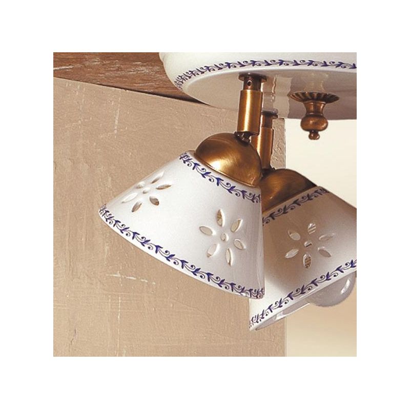 2025.2 PLAFONIERA APPLIQUE RUSTICA 2 LUCI IN TERRACOTTA BIANCA TRAFORATA CON MOTIVI FLOREALI MADE IN ITALY CRISTALENSI CERAMICA