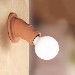 2022.4 MINI SPOT DA PARETE OBLIQUO D11 CM IN TERRACOTTA NATURALE LAMPADINA A VISTA MADE IN ITALY CRISTALENSI CERAMICA - Cristale 2