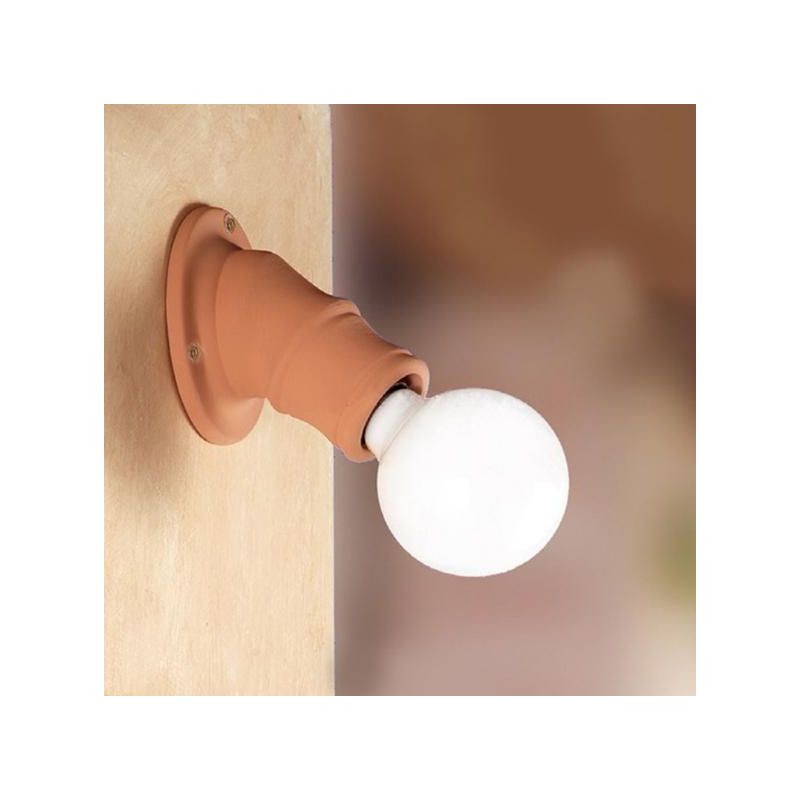2022.4 MINI SPOT DA PARETE OBLIQUO D11 CM IN TERRACOTTA NATURALE LAMPADINA A VISTA MADE IN ITALY CRISTALENSI CERAMICA - Cristale