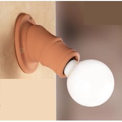 2022.4 MINI SPOT DA PARETE OBLIQUO D11 CM IN TERRACOTTA NATURALE LAMPADINA A VISTA MADE IN ITALY CRISTALENSI CERAMICA - Cristale