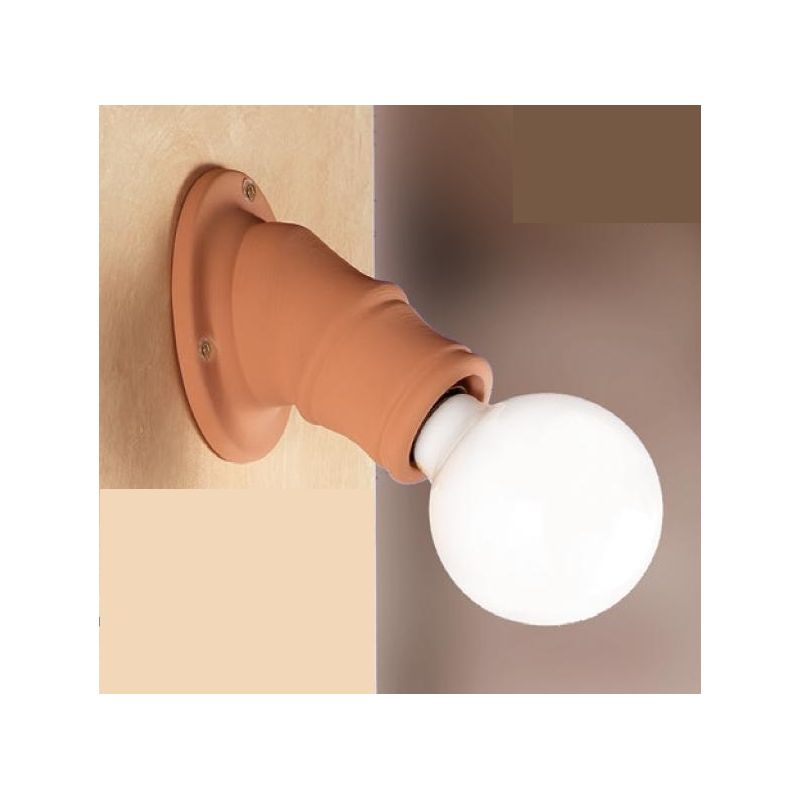 2022.4 MINI SPOT DA PARETE OBLIQUO D11 CM IN TERRACOTTA NATURALE LAMPADINA A VISTA MADE IN ITALY CRISTALENSI CERAMICA - Cristale