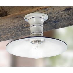 2021.2 PLAFONIERA D28 CM CLASSICA IN TERRACOTTA BIANCA LUCIDA CON BORDO COLORATO MADE IN ITALY CRISTALENSI CERAMICA - Cristalens