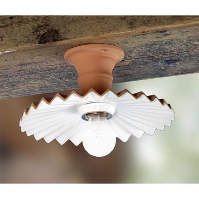 2022.2 PLAFONIERA RUSTICA D28 CM IN TERRACOTTA CON PIATTO PLISSE DECORATO DI BIANCO MADE IN ITALY CRISTALENSI CERAMICA - Cristal