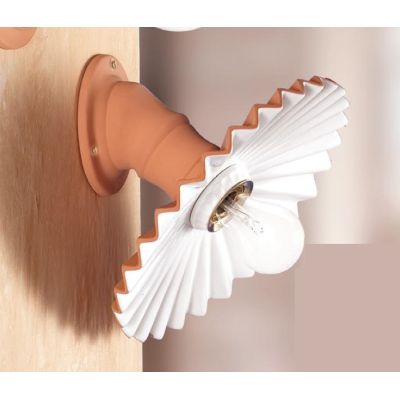 2022.1 APPLIQUE RUSTICA D28 CM IN TERRACOTTA CON PIATTO PLISSE DECORATO DI BIANCO MADE IN ITALY CRISTALENSI CERAMICA - Cristalen