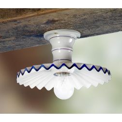 2023.1 PLAFONIERA RUSTICA D28 CM IN TERRACOTTA BIANCA LUCIDA CON PIATTO PLISSE MADE IN ITALY CRISTALENSI CERAMICA - Cristalensi