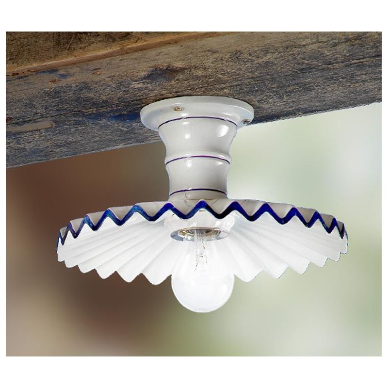 2023.1 PLAFONIERA RUSTICA D28 CM IN TERRACOTTA BIANCA LUCIDA CON PIATTO PLISSE MADE IN ITALY CRISTALENSI CERAMICA - Cristalensi