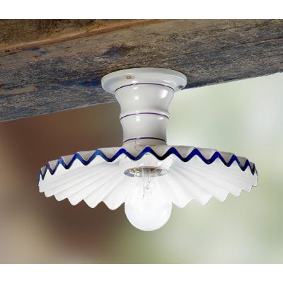 2023.1 PLAFONIERA RUSTICA D28 CM IN TERRACOTTA BIANCA LUCIDA CON PIATTO PLISSE MADE IN ITALY CRISTALENSI CERAMICA - Cristalensi