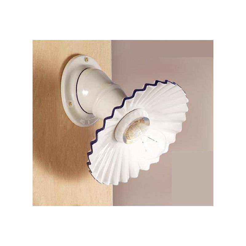 2023.4 APPLIQUE RUSTICA D21 CM IN TERRACOTTA BIANCA LUCIDA PIATTO PLISSE CON DECORO MADE IN ITALY CRISTALENSI CERAMICA - Cristal