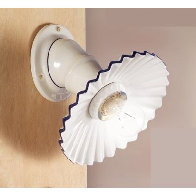 2023.4 APPLIQUE RUSTICA D21 CM IN TERRACOTTA BIANCA LUCIDA PIATTO PLISSE CON DECORO MADE IN ITALY CRISTALENSI CERAMICA - Cristal