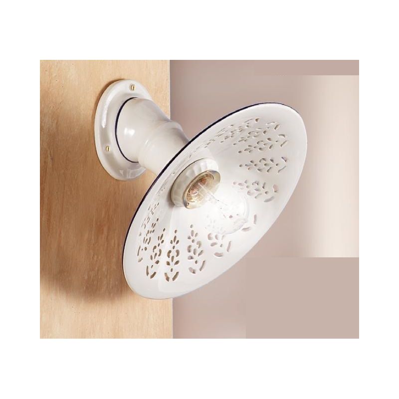 2023.3 APPLIQUE RUSTICA D28 CM IN TERRACOTTA BIANCA LUCIDA TRAFORATA CON BORDO DECORATO MADE IN ITALY CRISTALENSI CERAMICA - Cri