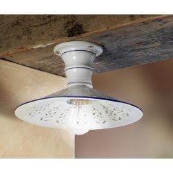 2023.2 PLAFONIERA RUSTICA D28 CM IN TERRACOTTA BIANCA LUCIDA TRAFORATA CON BORDO DECORATO MADE IN ITALY CRISTALENSI CERAMICA - C