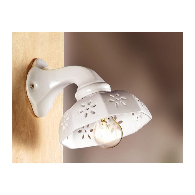 2024.1 LAMPADA DA PARETE STILE RUSTICO D20 CM IN TERRACOTTA BIANCA LUCIDA TRAFORATA MADE IN ITALY CRISTALENSI CERAMICA - Cristal