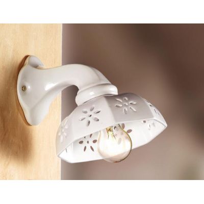 2024.1 LAMPADA DA PARETE STILE RUSTICO D20 CM IN TERRACOTTA BIANCA LUCIDA TRAFORATA MADE IN ITALY CRISTALENSI CERAMICA - Cristal