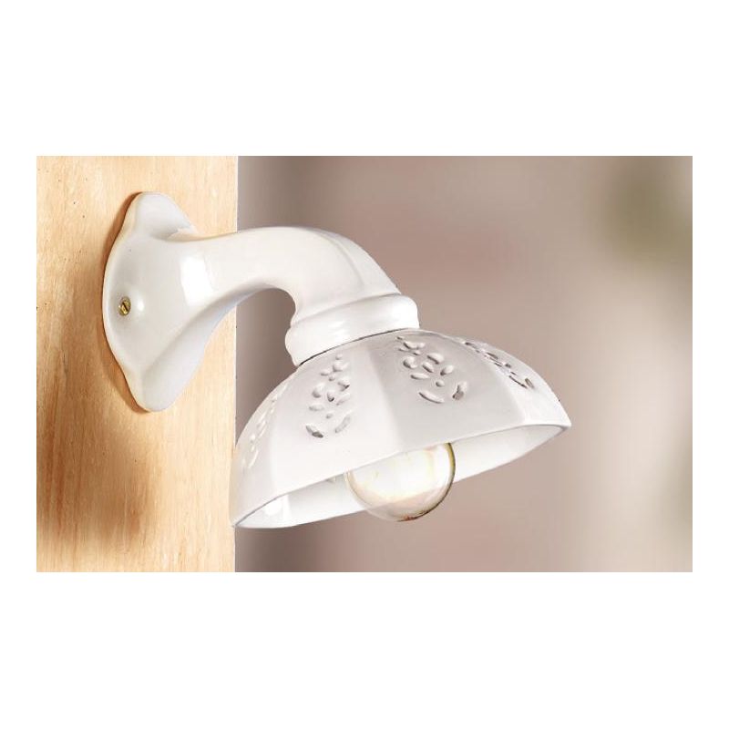 2024.2 LAMPADA DA PARETE STILE RUSTICO D20 CM IN TERRACOTTA BIANCA LUCIDA TRAFORATA MADE IN ITALY CRISTALENSI CERAMICA - Cristal