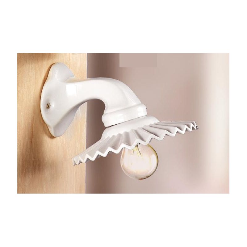 2024.3 LAMPADA DA PARETE STILE RUSTICO D21 CM IN TERRACOTTA BIANCA LUCIDA CON PIATTO PLISSE MADE IN ITALY CRISTALENSI CERAMICA -