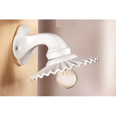 2024.3 LAMPADA DA PARETE STILE RUSTICO D21 CM IN TERRACOTTA BIANCA LUCIDA CON PIATTO PLISSE MADE IN ITALY CRISTALENSI CERAMICA -