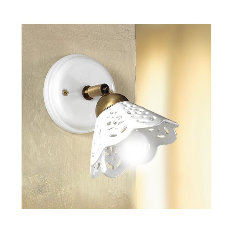 2037.1 APPLIQUE SPOT IN STILE RUSTICO D14 CM IN TERRACOTTA BIANCA TRAFORATA E OTTONE MADE IN ITALY CRISTALENSI CERAMICA - Crista