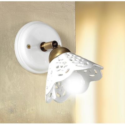 2037.1 APPLIQUE SPOT IN STILE RUSTICO D14 CM IN TERRACOTTA BIANCA TRAFORATA E OTTONE MADE IN ITALY CRISTALENSI CERAMICA - Crista