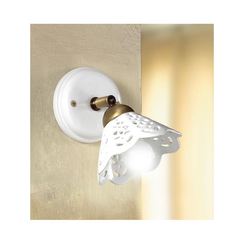 2037.1 APPLIQUE SPOT IN STILE RUSTICO D14 CM IN TERRACOTTA BIANCA TRAFORATA E OTTONE MADE IN ITALY CRISTALENSI CERAMICA - Crista