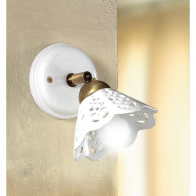 2037.1 APPLIQUE SPOT IN STILE RUSTICO D14 CM IN TERRACOTTA BIANCA TRAFORATA E OTTONE MADE IN ITALY CRISTALENSI CERAMICA - Crista