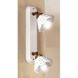 2037.2 APPLIQUE PLAFONIERA 2 LUCI IN TERRACOTTA BIANCA TRAFORATA E OTTONE STILE RUSTICO MADE IN ITALY CRISTALENSI CERAMICA - Cri