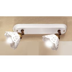 2037.2 APPLIQUE PLAFONIERA 2 LUCI IN TERRACOTTA BIANCA TRAFORATA E OTTONE STILE RUSTICO MADE IN ITALY CRISTALENSI CERAMICA - Cri 2