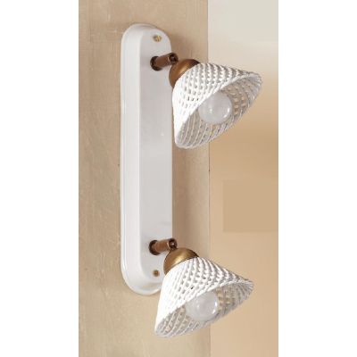 2042.2 APPLIQUE PLAFONIERA 2 LUCI IN TERRACOTTA BIANCA TRAFORATA E OTTONE STILE RUSTICO MADE IN ITALY CRISTALENSI CERAMICA - Cri