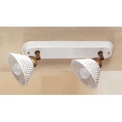 2042.2 APPLIQUE PLAFONIERA 2 LUCI IN TERRACOTTA BIANCA TRAFORATA E OTTONE STILE RUSTICO MADE IN ITALY CRISTALENSI CERAMICA - Cri 2