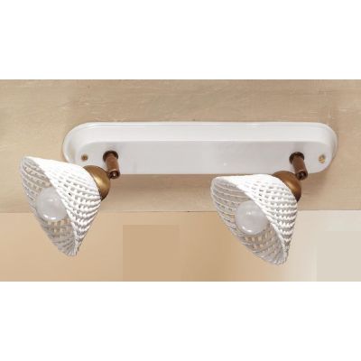 2042.2 APPLIQUE PLAFONIERA 2 LUCI IN TERRACOTTA BIANCA TRAFORATA E OTTONE STILE RUSTICO MADE IN ITALY CRISTALENSI CERAMICA - Cri