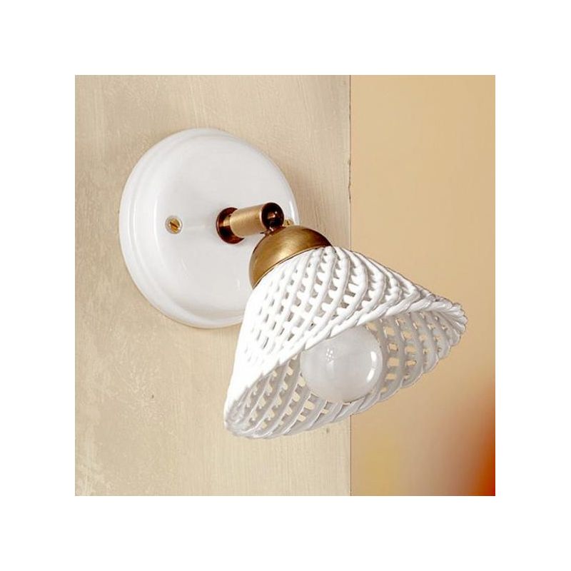 2042.1 APPLIQUE SPOT IN TERRACOTTA BIANCA TRAFORATA E OTTONE STILE RUSTICO MADE IN ITALY CRISTALENSI CERAMICA - Cristalensi Shop