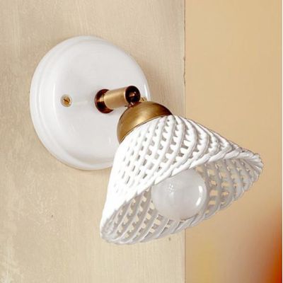 2042.1 APPLIQUE SPOT IN TERRACOTTA BIANCA TRAFORATA E OTTONE STILE RUSTICO MADE IN ITALY CRISTALENSI CERAMICA - Cristalensi Shop