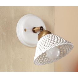 2042.1 APPLIQUE SPOT IN TERRACOTTA BIANCA TRAFORATA E OTTONE STILE RUSTICO MADE IN ITALY CRISTALENSI CERAMICA - Cristalensi Shop 2