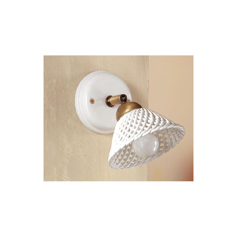 2042.1 APPLIQUE SPOT IN TERRACOTTA BIANCA TRAFORATA E OTTONE STILE RUSTICO MADE IN ITALY CRISTALENSI CERAMICA - Cristalensi Shop