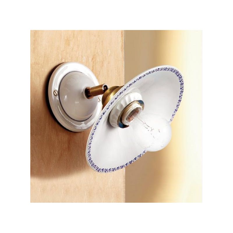 2047.3 APPLIQUE SPOT RUSTICA IN TERRACOTTA BIANCA LUCIDA CON PIATTO DIAMETRO CM 21 MADE IN ITALY CRISTALENSI CERAMICA - Cristale