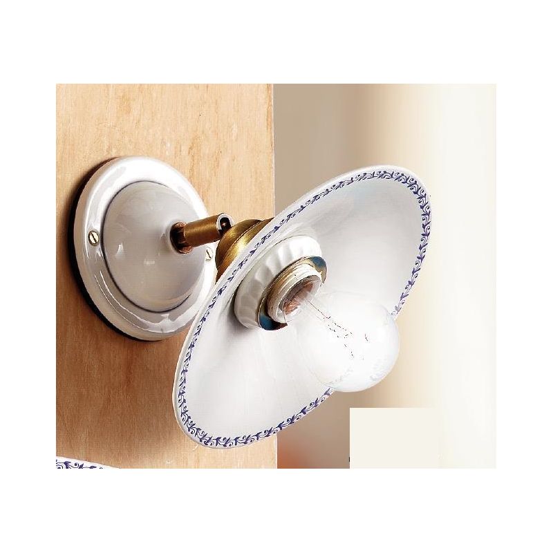 2047.3 APPLIQUE SPOT RUSTICA IN TERRACOTTA BIANCA LUCIDA CON PIATTO DIAMETRO CM 21 MADE IN ITALY CRISTALENSI CERAMICA - Cristale